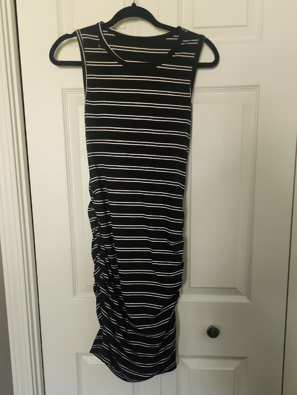 Black & White Striped Sleeveless Midi Dress